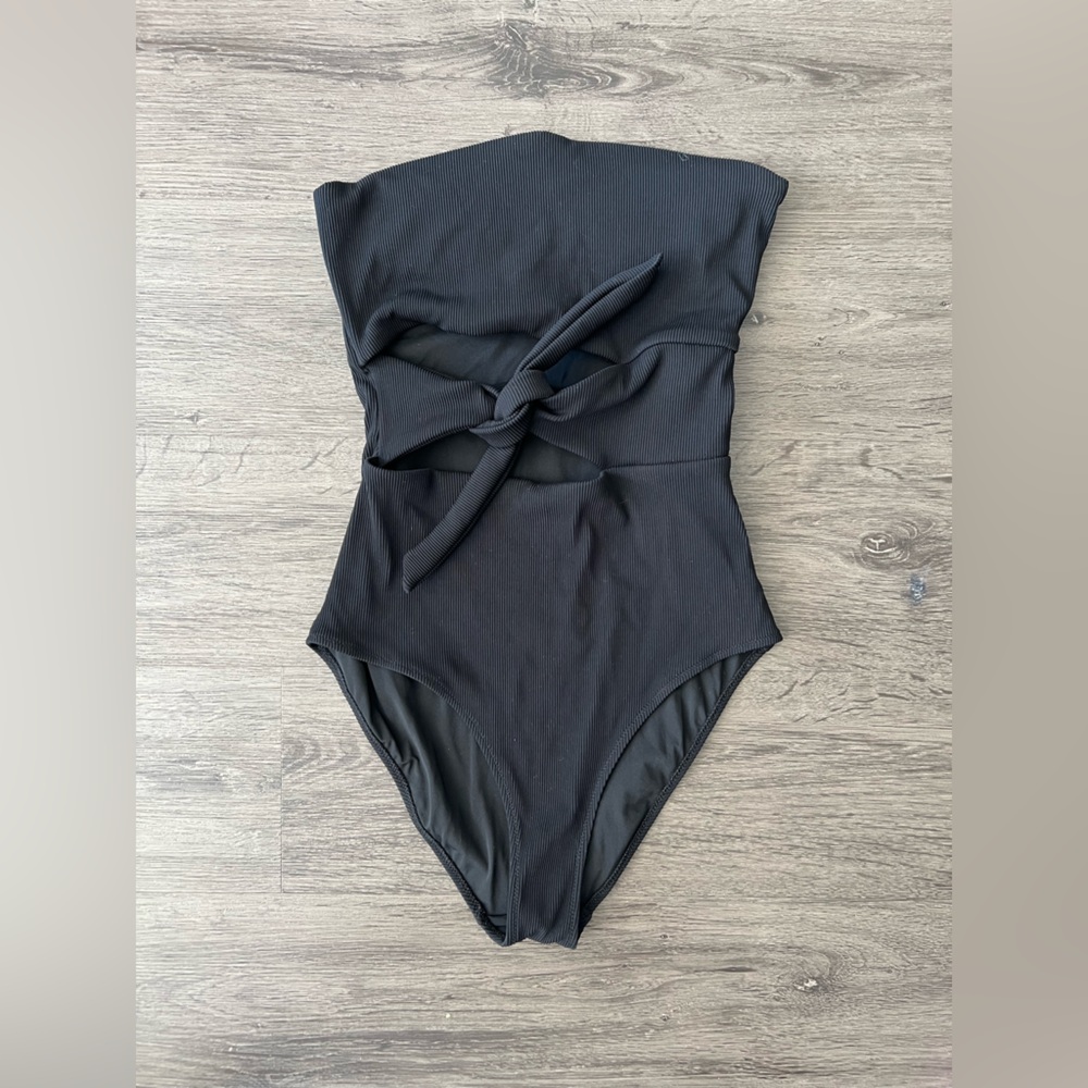 Black Sleeveless Tie-Front Swimsuit
